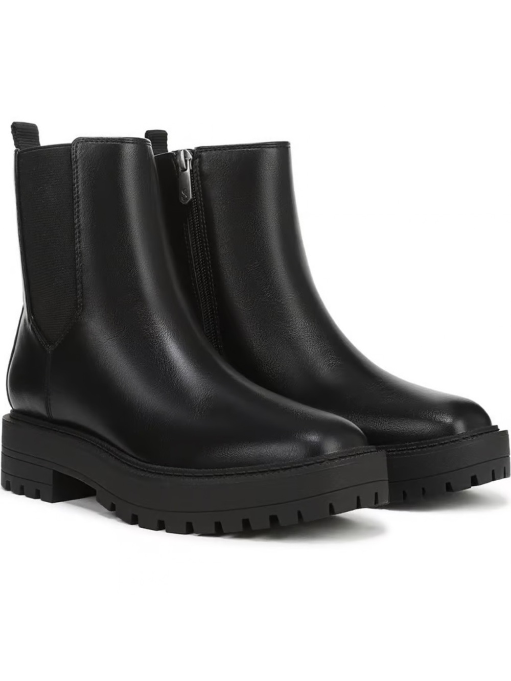 SAM & LIBBY NEW 9 Oak Chelsea Lug Sole Boots in Black • Faux Leather Fall Winter